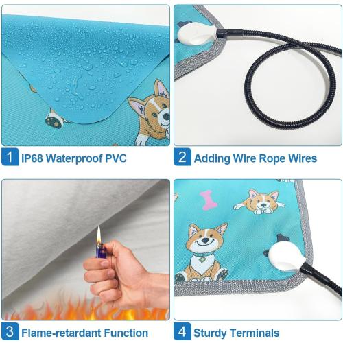 Large Dog Heating Pad  with Smart Thermostat Switch and Power Line Protection Tube,Obtained MET and UL Dual Certification,Waterproof Pet Pad, Suitable for Dogs of All Ages-Blue