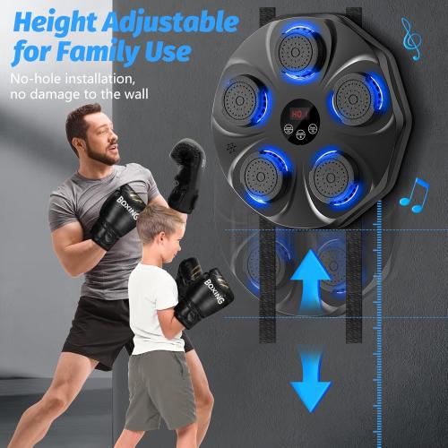 Music Boxing Machine, Interactive Punching Trainer with Boxing Gloves, Large Size Wall Mounted Electronic Boxing Target for Adults Kids, 9 Modes & 9 Speeds