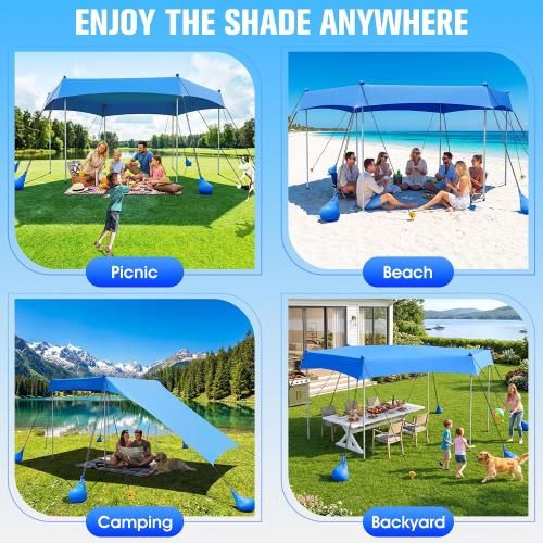 Beach Canopy Tent Sun Shade UPF50  UV Protection,2026 Upgraded Hexagon Beach Shade Canopy with 6 Sandbags & 6 Stability Poles, Outdoor Portable Sun Shelter for Beach, Camping Trips, Fishing, Backyard