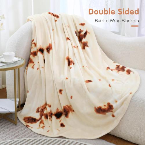 Admitrack Burrito Tortilla Blanket 60in, Double Sided Super Soft Flannel Throw, Gag Novelty Tortilla White Elephant Gift for Christmas Adults Kids Couples Parties