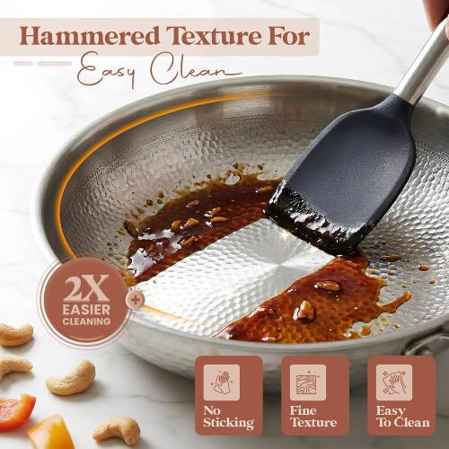 Titanium Frying Pan, Hammered Non-Stick Skillet with Glass Lid & 4 Spatulas, PFAS/PFOA/PTFE-Free, Tri-Ply Stainless Steel, Induction & Oven Safe, Dishwasher Safe Cookware