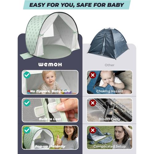 Baby Beach Tent, 2026 Upgrade Pop-Up UPF 50  Sun Protection with Mosquito Net Shelter Canopy Portable Outdoor Shade Summer Essentials for Babies Toddlers- Green Leaves