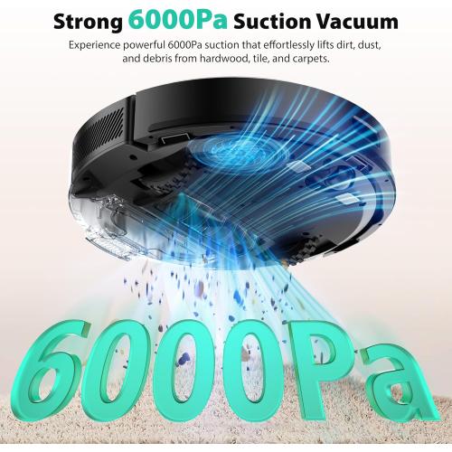 Tikom Robot Vacuum and Mop, 6000Pa Robotic Vacuum Cleaner with Self-Emptying Base, 90 Days Capacity, LiDAR Navigation, Home Mapping, Ideal for Pet Hair, Hard Floors, Carpet (L8000 Plus)