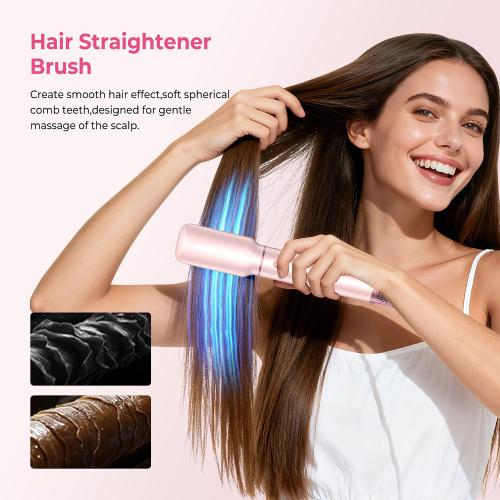 5 in 1 Hair Dryer Brush Set, Detachable Hot Air Styler, Blow Dryer Brush, 3 Heat Settings Auto Curling Wrap Styler, Ionic Hair Styling Tools - Straighten Curl Dry Volumize Smooth (Pink)