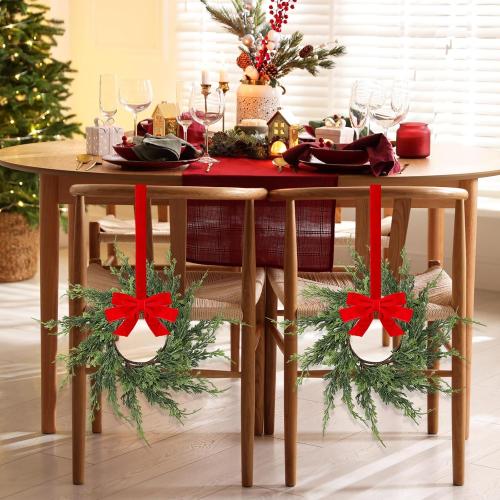 Vesici 4 Pcs 12.6'' Christmas Candle Rings Wreath Artificial Cedar Mini Kitchen Cabinet Wreath Decoration Xmas Candle Ring Table Centerpiece Decor for Christmas Wedding Home Table Decoration