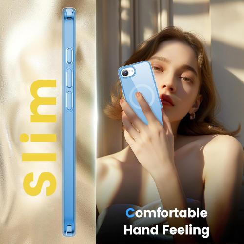 Temdan for iPhone 16e Case Clear, Compatible with Magsafe, Anti-Yellowing, Military-Grade Protection, Shockproof Slim Magnetic Phone Case Cover, Clear Blue