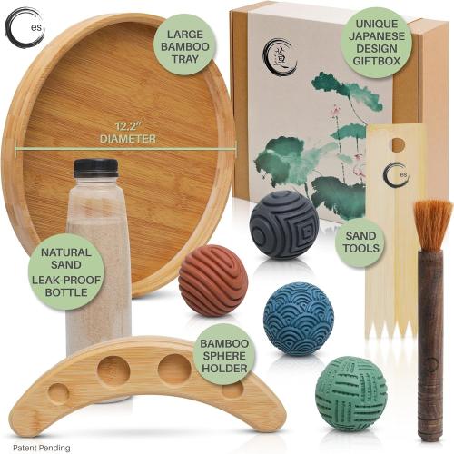 12 ENSO SENSORY Japanese Zen Garden Kit for Desk – 12” Bamboo Sand Garden Zen Décor | Meditation Gift | Sensory Therapy Tool for Mindfulness & Emotional Wellness