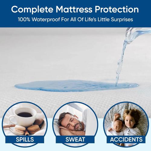 Size Queen Luxury Tencel Mattress Protector, 100% Waterproof, Ultra Soft, Naturally Cooling & Breathable, Deep Pocket Up to 18
