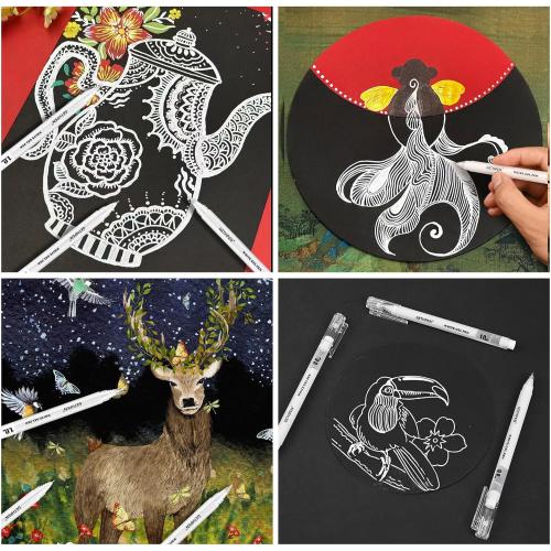 White Gel Pens 3-Pack - 0.6/0.8/1.0mm Fine to Bold Tips for Journaling & Art - Opaque Ink on Dark Paper, Holiday Cards & DIY Gifts