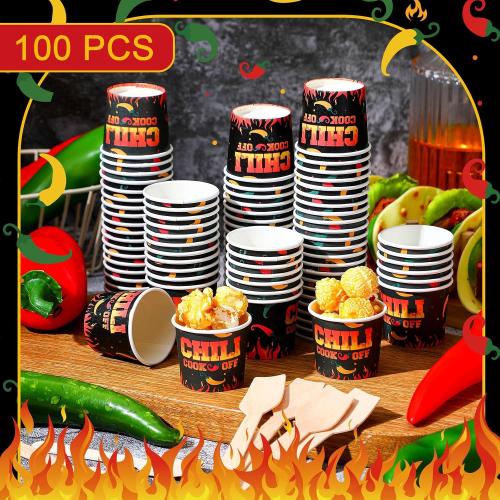 Teenyyou 100 Pcs Chili Cook off Decorations, 2 oz Mini Tasting Cups, Black