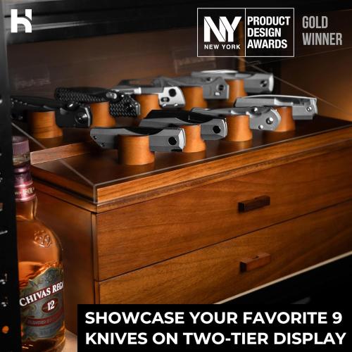 Holme & Hadfield Premium Knife Display Case for up to 50 Knives – Extra Large Handcrafted Wooden Pocket Knife Organizer for Collections – Birthday Gift for EDC Collectors – Luxury Built to Last