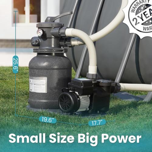 10in Sand Filter Pump for Above Ground Pool with Timer, 1/2 HP 2500 GPH Pool Pumps Above Ground for Pools up to 11,000 Gallons, Pool Sand Filter with 6-Way Valve, Efficient Filtration