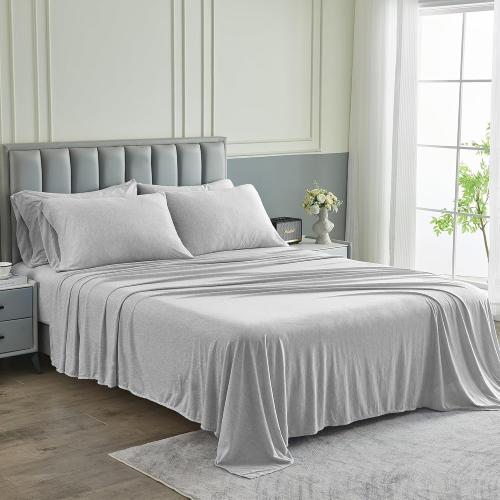Pure Bedding Bed Sheets - King Sheet Set [6-Piece, Heather Light Grey] - Hotel Luxury 1800 Brushed Microfiber - Soft and Breathable - Deep Pocket Fitted Sheet, Flat Sheet, Pillow Cases