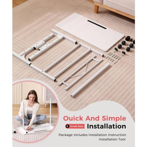 KLSMYHOKI Standing Desk Adjustable Height, Mobile Stand Up Desk with Wheels Small Computer Desk Rolling Desk, Portable Laptop Desk White Standing Table Home Office Desks 16x31.5 Height 27-43.5