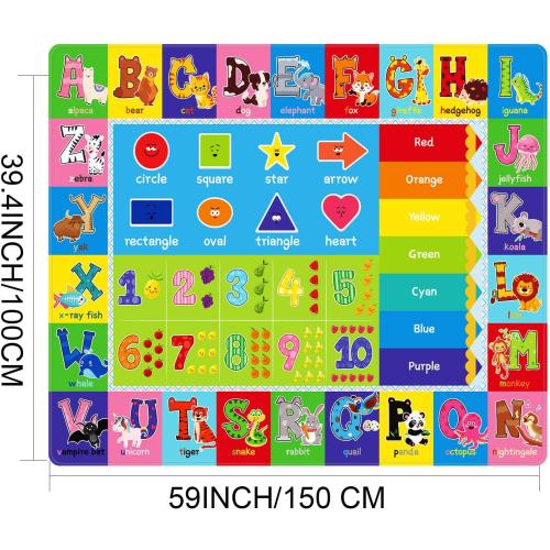 Baby Play Mat Kids Rug for Floor, Playmat for Kids Toddlers Infant, Extra Large Thick Playtime Collection ABC, Numbers, Animals Educational Area Rugs for Playroom (59 x 39.4 Inch)