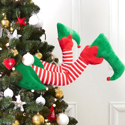 Geefuun 23” Christmas Elf Stuffed Legs Stuck Tree Topper Decorations -Xmas Holiday Indoor Outdoor Decor Party Ornaments and Decorations