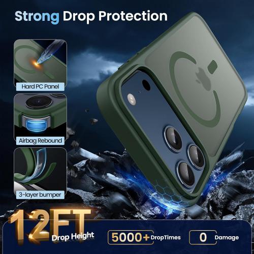 CACOE Magnetic Case for iPhone 17 Pro 6.3 inch-Compatible with MagSafe & Magnetic Car Phone Mount,Anti-Fingerprint TPU Thin Phone Cases Cover Protective Shockproof (Dark Green)