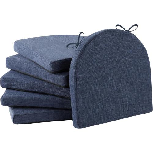 IPYNBAP Chair Cushions for Dining Chairs, Kitchen Chair Cushions, 16'' x 16'' x 2'', Non Slip Indoor Seat Cushions, Chair Pads for Dining Chairs with Ties & Removable Cover, Set of 6, Navy
