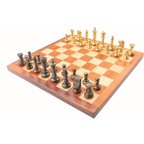 16 X 16″ Collectible Acacia Wood Chess Game Board Set Brass Pieces