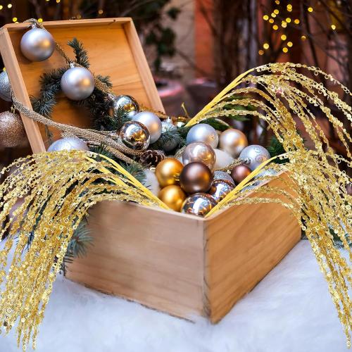 6 Pcs Gold Glitter Christmas Picks and Sprays 23.62 Artificial Sequins Twigs Stems Ornaments Decorative Willow Ting Branches for Xmas Tree DIY Wreath Crafts Tree Topper Vase Filler Decor