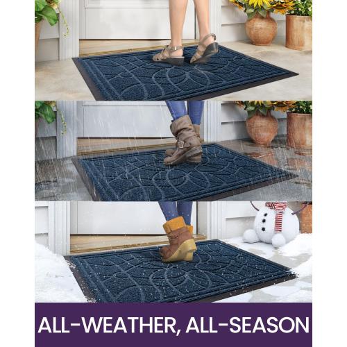 DEXI Front Door Mat Outside Entrance, Heavy Duty Non Slip Low Profile Doormat for Entryway, Trap Dirt and Moisture Welcome Mats, Easy Clean, Patio, Garage, 3x2, Blue