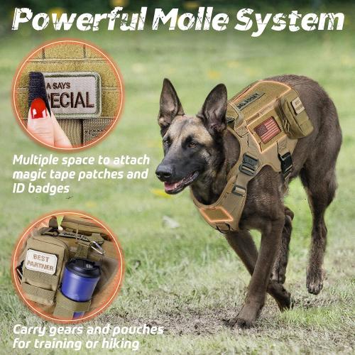 rabbitgoo Medium Tactical Dog Harness for Large, Heavy Duty Pet Harness with Handle, No-Pull Service Vest Large Breed, Adjustable Military Dog Vest for Training Hunting Walking, Brown, M