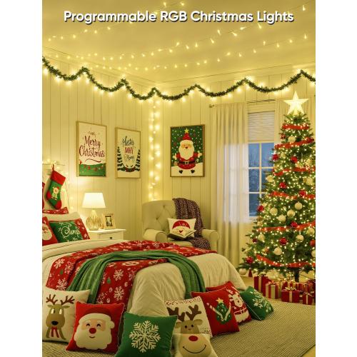 Ollny Smart Color Changing String Lights, 66FT 200 LEDs APP Control RGB Christmas Tree Lights with Remote, Programmable DIY Musical Waterproof Decor Light with Timer for House Indoor Outdoor
