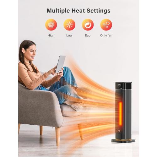 24 Space Heater Indoor, JRD Fast Portable Room Heater with Remote, Night Light, 80° Oscillation,4 Mode, Overheat&Tip-Over Protection, Electric Heaters for Large Room, Bedroom