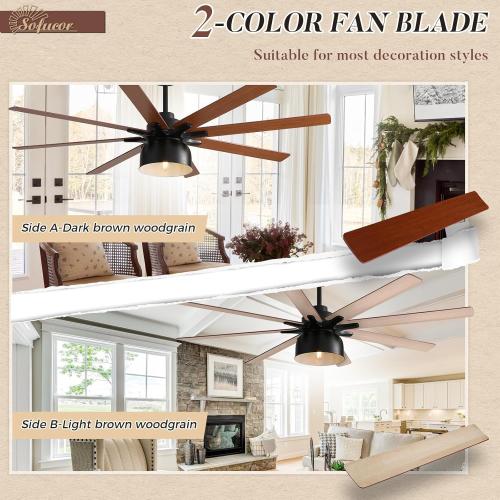 Size  66 Inch Ceiling Fans with Lights and Remote, Outdoor Ceiling Fan with Light 8 Blade 6-Speed 3-Timer Farmhouse Ceiling Fan with Light Reversible DC Motor for Living Room Kitchen Patio