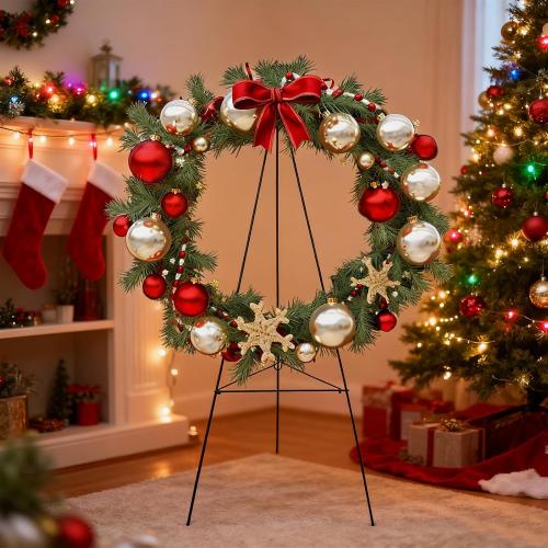2Pcs 36In Christmas Wreath Stand Christmas Wreath Holder for Cemetery Gravestone Wreath Stands Large Wire Easel Flower Holders for Grave Holiday Outdoor