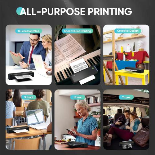 Portable Thermal Printer for Travel, Wireless Bluetooth Inkless Mini Printer w/ 300DPI , Supports 8.5 x 11 US Letter, Legal, A4 & A5 Paper, Compatible w/ Android, iOS, Laptop for Home, Office Use