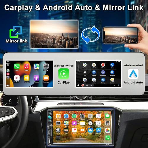 Double Din Car Stereo with Apple Carplay and Android Auto for Car Radio, Receivers Capacitive Touchscreen Car Stereo with Bluetooth, Mirror Link, FM, USB, TF, AUX, Type-C Charging, Backup Camera, SWC