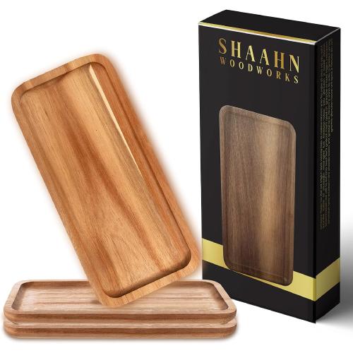 Acacia Wooden Platters for Food & Decor, Wooden Serving Board & Platter, Wood Serving Trays & Plates, 13' x 6' Flatbread Plate, Wood Plate Set of 3 Food Platter