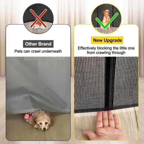 Reinforced 42” Extra Tall Retractable Baby Gates with Rods, Extends up to 60” Wide, Tall Retractable Dog Gate for Doorways Prevent Crawling Through Mesh Pet Gate Indoor Outdoor, Black