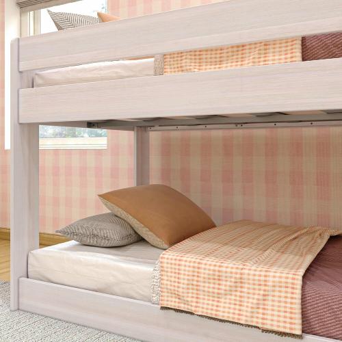 2BOXS Max & Lily Modern Farmhouse Low Bunk Bed, Twin-Over-Twin Bed Frame For Kids, White Wash