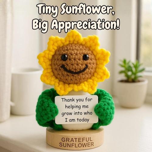 Thank You Gift for Women - Tiny Sunflower Crochet with Thank You Card | Handmade Appreciation Gift for Teacher, Boss, Manager, Parents, Grandparents, Sister | Teacher Appreciation Gift from Student