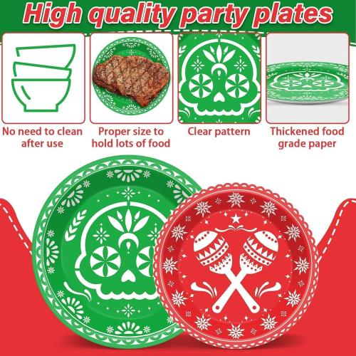 96 Pcs Mexican Fiesta Tableware 5 De Mayo Party Supplies for 24 Guests Mexican Papel Picado Disposable Plates Napkins for Party Decorations Fiesta Taco Carnival Birthday Baby Shower Favors