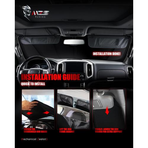 MZS Windshield Sun Shade Compatible with Silverado Sierra 1500 2500HD 3500HD 2019-2026, Foldable Truck Sun Shade Shield with Storage Pouch, Front Window Visor Sunshade for Interior Protector