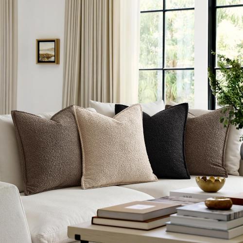 MIULEE Pack of 2 Decorative Textured Boucle Throw Pillow Covers 12x20 Inch Dark Brown Broadside Thick Boho Lumbar Pillows for Farmhouse Accents Sofa Couch Bedroom Living Room Home Decor