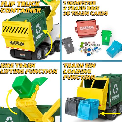 JOYIN Large Friction Powered Garbage Truck Toy Set, Includes Dumpster, Trash Bins, and Learning Cards for Kids, Boy Toys Birthday Gift for Boys Girls Kids Toddler Gift for Christmas