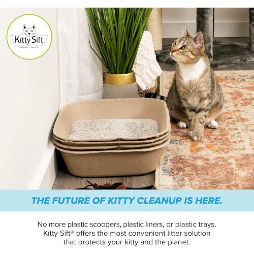 Kitty Sift (Set of 1 Litter Box & 5 Sifting Liners) Disposable Sifting Cat Litter Box Large, 6 Count, Durable Portable for Travel and Home Odor Control