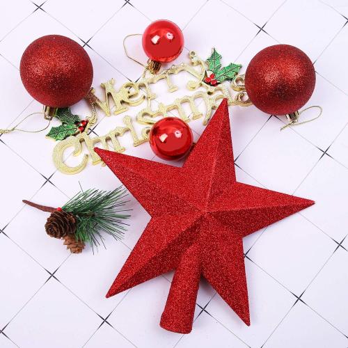 Aneco Glitter Mini Christmas Tree Topper Shatter-Proof Small Christmas Tree Decoration Treetop for Holiday Ornament or Home Decor, (Red, 4 inch)