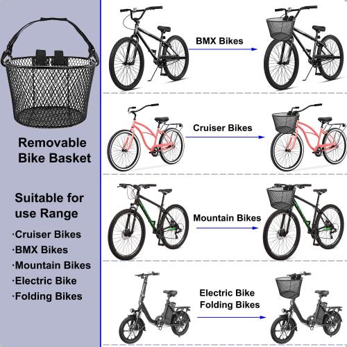 Adult Bike Basket Front, Bicycle Basket for Women, Waterproof Metal Wire Bicycle Basket with Carrying Handle, Suitable for Most Adult Bicycles, Practical Bike Accessories