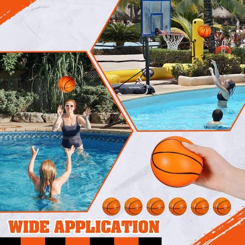 MiniInflat 6 Pcs 4'' Mini Foam Basketballs for Kids Adults, Squeeze Stress Ball Safe Soft Replacement Beach Pool Basketball for Indoor Hoop Toddler Quiet Bouncy Sport Game (Orange)