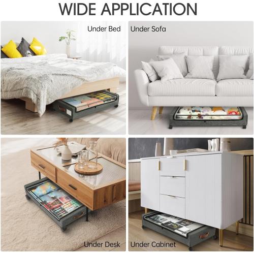 Yecaye Under Bed Storage with Wheels, 2Pack Under Bed Storage Containers, Underbed Shoe Storage Organizer, Rolling Under Bed Metal Drawers for Clothes, Blankets(30.71 x 16.93 x 6.69 in)