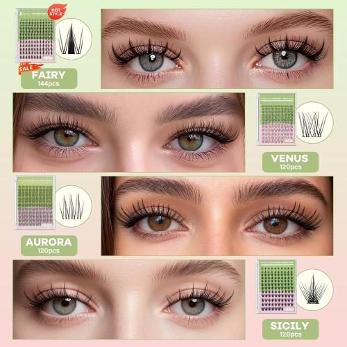 KEYYOU Natural Lash Clusters Kit Aurora Wispy Lash Extension Kit C Curl | Untra-Thin 0.03mm Clear Band,Poke-Free Comfort, Featherlight Fibers, Seamless Mascara Look,Eyelash extension Kit,8-16mm