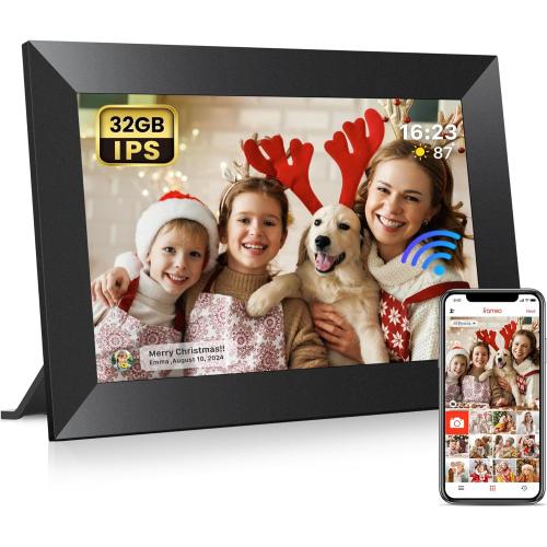 Frameo Size 10.1 Inch WiFi Digital Picture Frame with 32GB Memory, 1280 x 800 IPS Touch Screen Smart Electronic Photo Frame, Wall Mountable, Auto-Rotate, Share Photos/Videos Via Frameo App from Anywhere