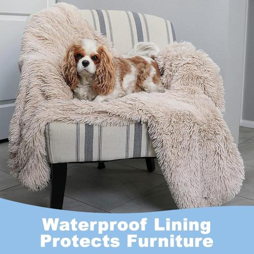 PawProof Fuzzy Pet Throw Blanket - Waterproof Blanket for Dogs & Cats - Faux Fur & Ultra-Soft Microsuede - Beige S Size (28x38)