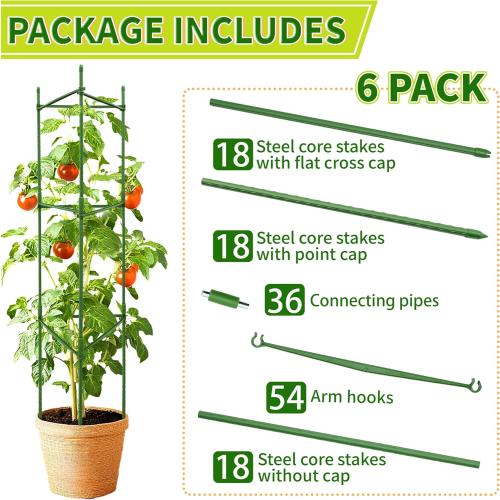 6 Pack Tomato Cages for Garden, 48” Metal Tomato Plant Support, Heavy Duty Tomato Cages for Pots, Tomato Trellis for Raised Garden Bed