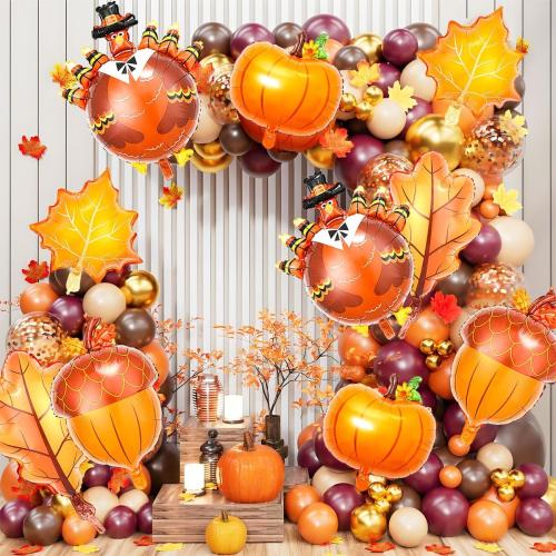10Pcs Fall Thanksgiving Balloons - 32Inch Large Turkey Balloons - Pumpkin Foil Balloon for Thanksgiving Party Decorations Supplies - Fall Theme Party Decorations